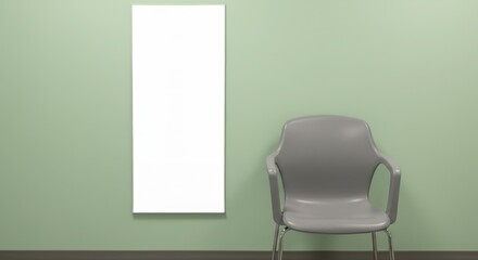 Empty waiting room with chair and blank canvas