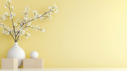 Elegant Floral Display with Yellow Backdrop yellow floral elegant flower vase blossom white pastel