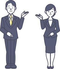 案内をするスーツ姿の男女のイラスト