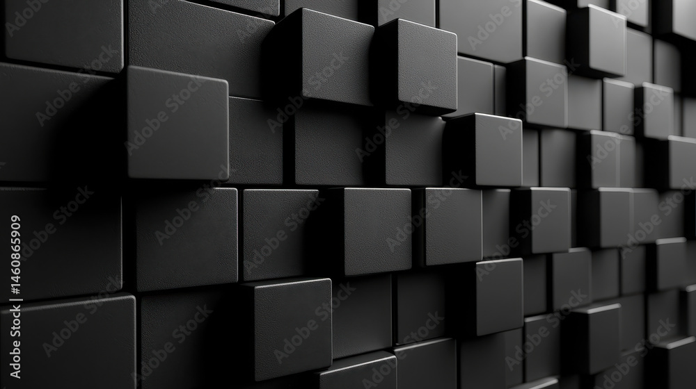 Poster 3d structure background in realistic 4k shows sound design at a side angle, the dark block patterns 