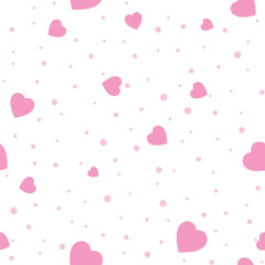 Repeated hearts and polka dot. pink hearts and pink dots cute pattern background. love romantic valentines background. endless wrapping paper