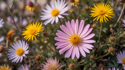 Fototapeta premium Western Australia wildflowers - pom poms and everlastings blooming close up