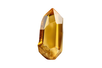 Golden yellow crystal quartz point isolated on transparent background