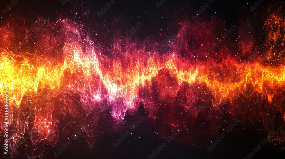 Poster this realistic 4k background features a side angle view of vibrant 3d sound waves, creating a dynami