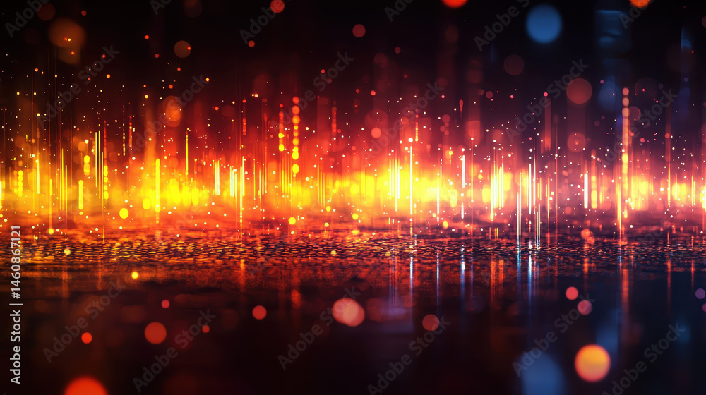 Poster a vibrant 4k 3d background showcases realistic sound waves emanating from a side angle with colorful