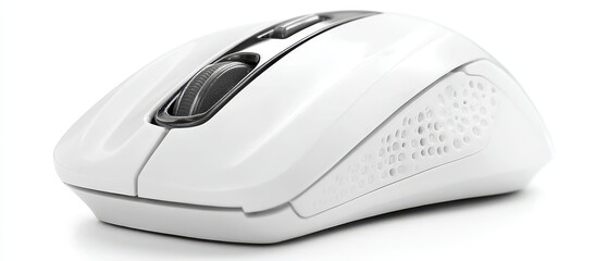 White computer mouse isolated on white background studio shot ergonomic design for gaming or office work modern technology