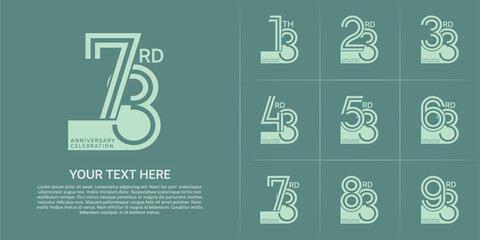 Anniversary set design with double line number. green color for celebration event