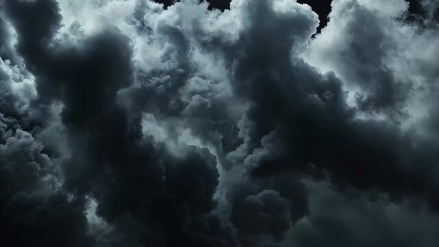 Dark thunderstorm clouds with vivid lightning illuminating the sky during a fierce storm, Thunderstorm and lightning on the black clouds in sky