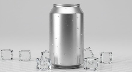 Chilled Silver Can with Ice Cubes Fresh Refreshment