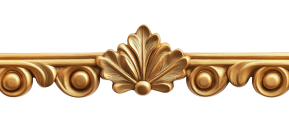 Classical gold decorative border or divider isolated on transparent background