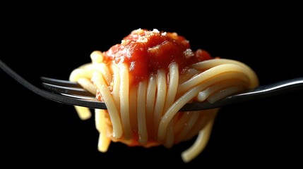 Forkful of spaghetti with tomato sauce