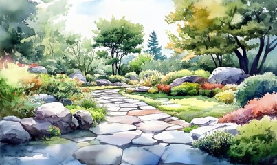 Obraz premium Watercolor Landscape Design, Generative AI
