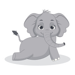 Illustration of Cute Baby Elephant. Vector Character in Cartoon Style.