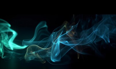 Obraz premium Ethereal Swirling Smoke in Shades of Blue and Green on Black Background