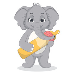 Illustration of Cute Baby Elephant. Vector Character in Cartoon Style.