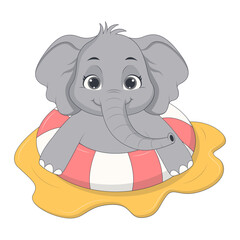 Illustration of Cute Baby Elephant. Vector Character in Cartoon Style.