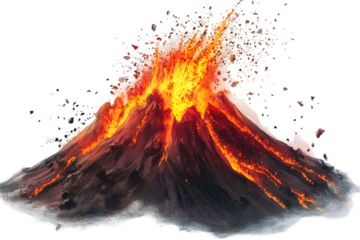 Erupting volcano with lava and ash explosions