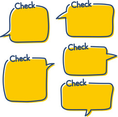 Checkの文字が入った紺とオレンジのシンプルでかわいい吹き出しイラスト