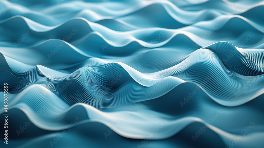 Poster realistic 4k side view of a 3d background featu flowing spiral waveforms creating an abstract and dy