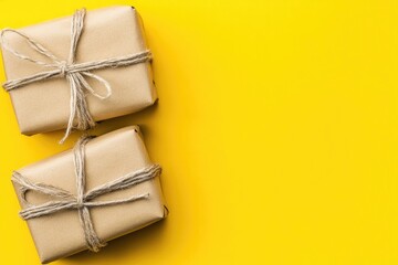 Two wrapped gifts on a bright yellow background