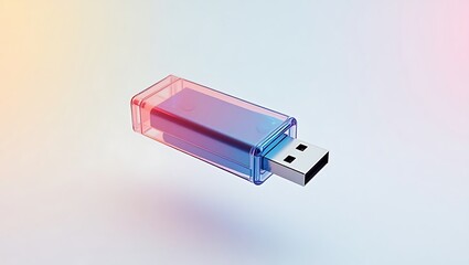 USB drive in translucent plastic, floating above white surface