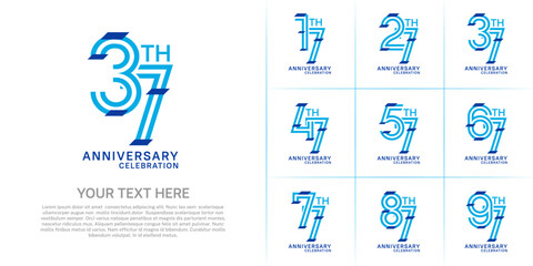 Anniversary set design with double line number. blue color with confetti for celebration event