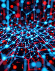 create a modern digital abstract art piece featuring a 3d background that represents network abilities, technological processes, digital storages, science, education, etc