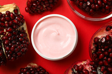 Self care and skincare products concept - pomegranate cosmetics