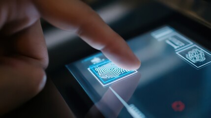 Close-up of a finger scanning a digital touch screen.