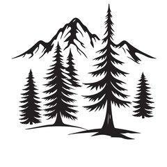 Obraz premium black and white color Mountain Landscape with Trees Silhouette