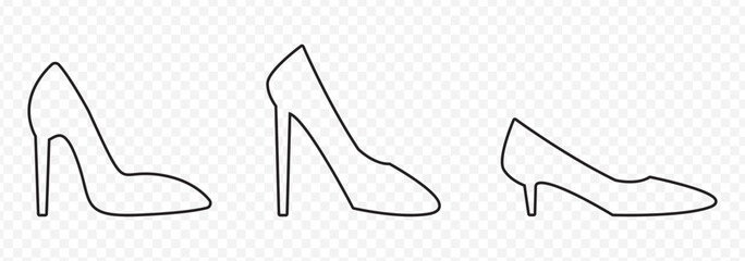 high heel shoes icon Outline vector sign. shoe high heel vector silhouette, woman high heel icon on Transparent Background. EPS 10.