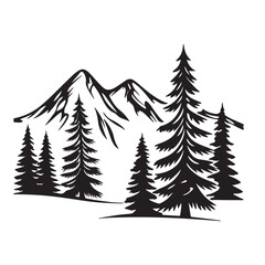 Obraz premium black and white color Mountain Landscape with Trees Silhouette