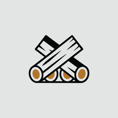 Minimalist graphic illustration of a firewood stack on a light gray background for design purposes
