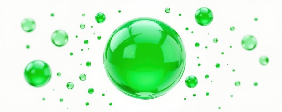create a digital illustration of a green bubble floating on transparent background, the bubble should be isolated and centered with ample white space around it