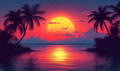 Warm Sunset Over Water, Generative AI