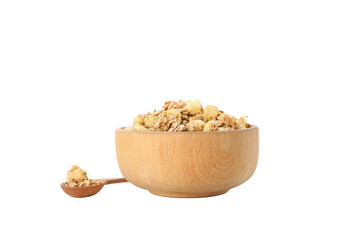 PNG,Muesli in wooden bowls, isolated on white background