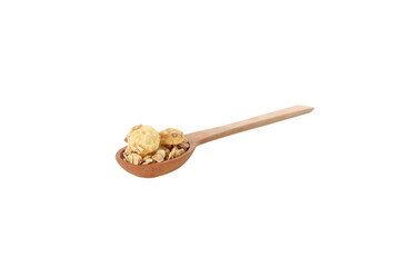 PNG,Muesli in wooden spoons, isolated on white background