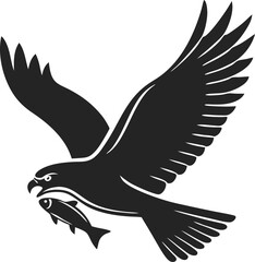 Vector illustration of a powerful hawk in flight carrying a fish in its beak