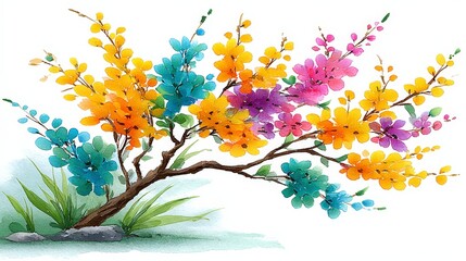Naklejka premium Vibrant Watercolor Floral Branch Spring Blossom Banner Greeting Card Design