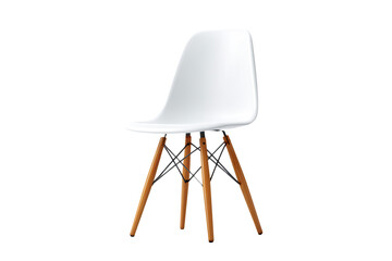 Modern white chair with wooden legs isolated on transparent background