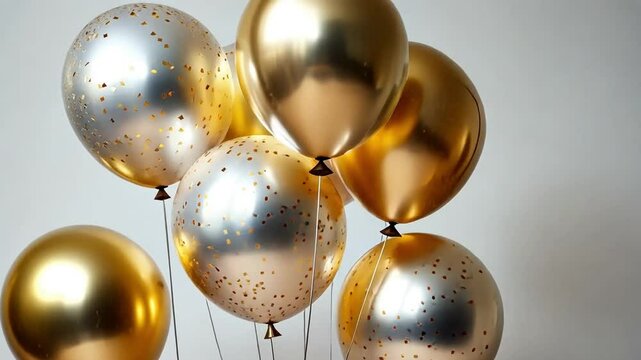 Festive gold and silver balloons floating gracefully in celebration atmosphere