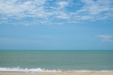 Panorama sea view horizon beautiful landscape. Beautiful view of the vast sea, beach, clear sky Calm waves, travel, blue sky background in day time