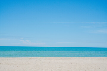 Panorama sea view horizon beautiful landscape. Beautiful view of the vast sea, beach, clear sky Calm waves, travel, blue sky background in day time