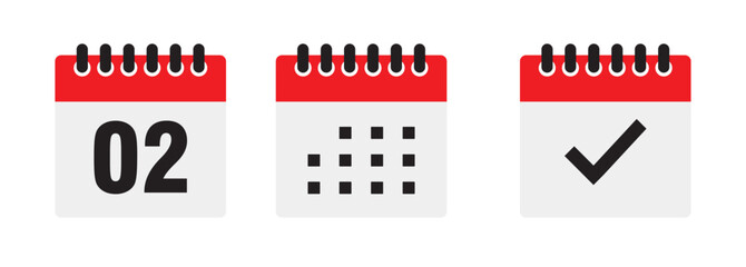 Calendar Vector Icon Set- Date Indicator, Month Planner Grid, and Event Confirmation Checkmark