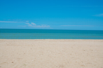 Panorama sea view horizon beautiful landscape. Beautiful view of the vast sea, beach, clear sky Calm waves, travel, blue sky background in day time