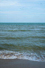Panorama sea view vertical horizon beautiful nature ocean wave and blue sky background in day time