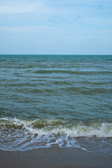 Panorama sea view vertical horizon beautiful nature ocean wave and blue sky background in day time