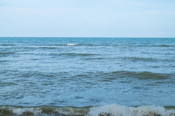 Plakat Panorama sea view wide horizon beautiful nature ocean wave and blue sky background in day time