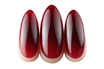 Glossy red artificial nails isolated on transparent background