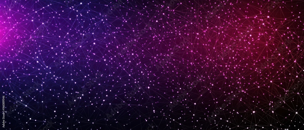 Poster abstract network background with connected dots and lines in pink and purple gradient digital art st